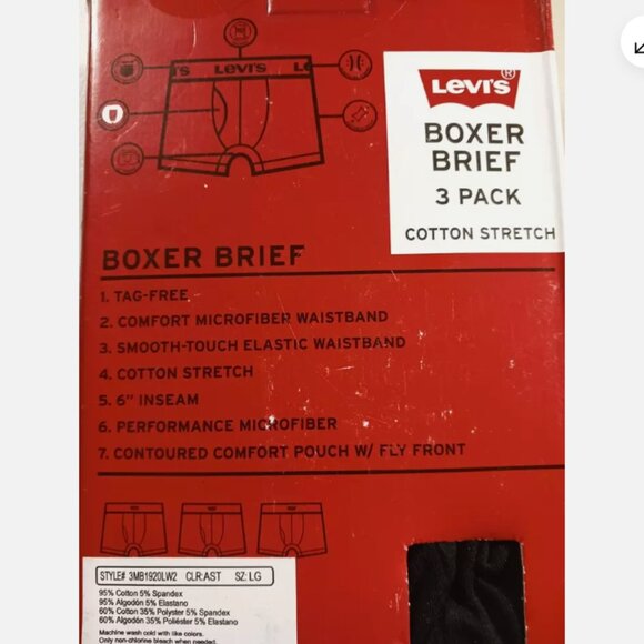 Levi’s Boxer Brief Cotton Stretch 3 Pack Men’s Size Large Black/Gray/Blue - Picture 5 of 6